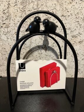 Umbra Black Bird Napkin Holder with Dual Arches Chirp Metal Dining Accessory